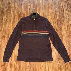 Columbia Quarter Zip Knit Sweater Brown Striped Outdoors Mens M Y2K Preppy